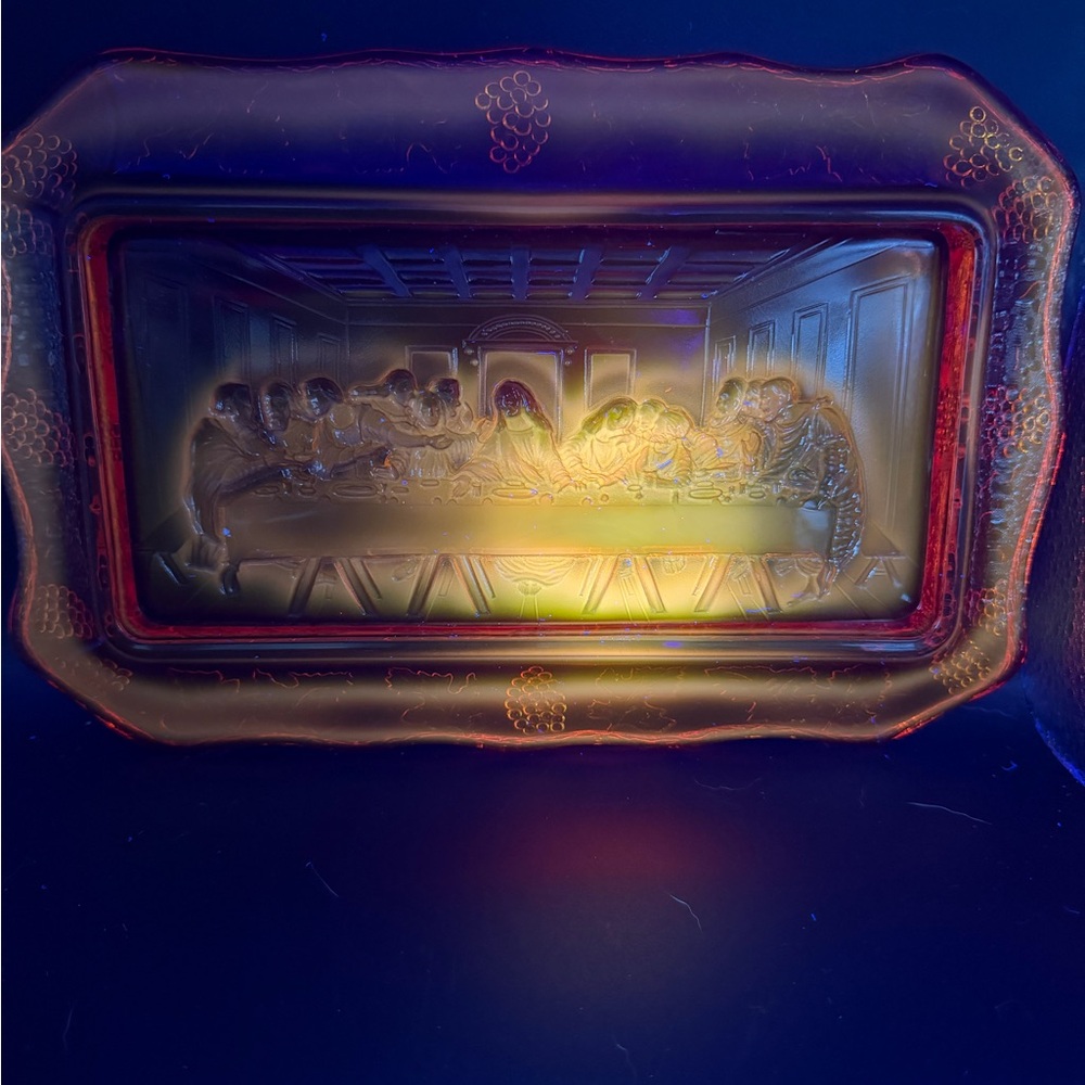 Amberina Glass Art with Last Supper Design